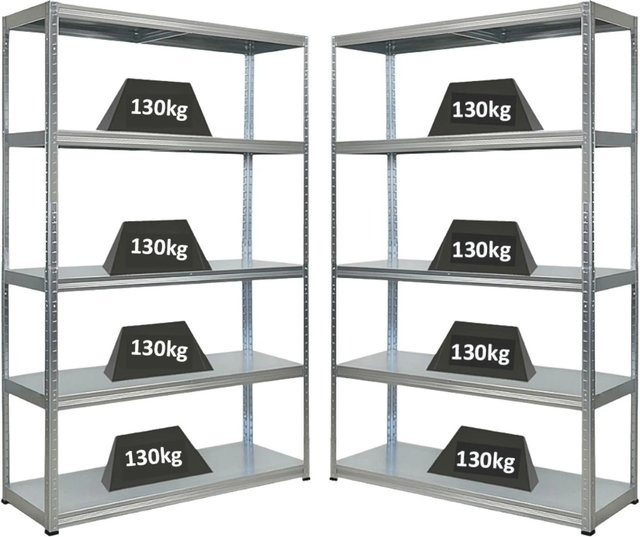 2er Set PROREGAL Schwerlastregal Steel Eagle aus verzinktem Stahl, Farbe Silber, H x B x T: 180 x 120 x 40 cm - Bild 1