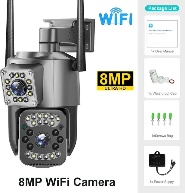 Vstarcam V380 Pro WLAN Überwachungskamera mit Dual-Objektiv, 4K 8MP, PTZ, 360 Grad Sicherheitsschutz, Nachtsicht, Grau - Bild 1