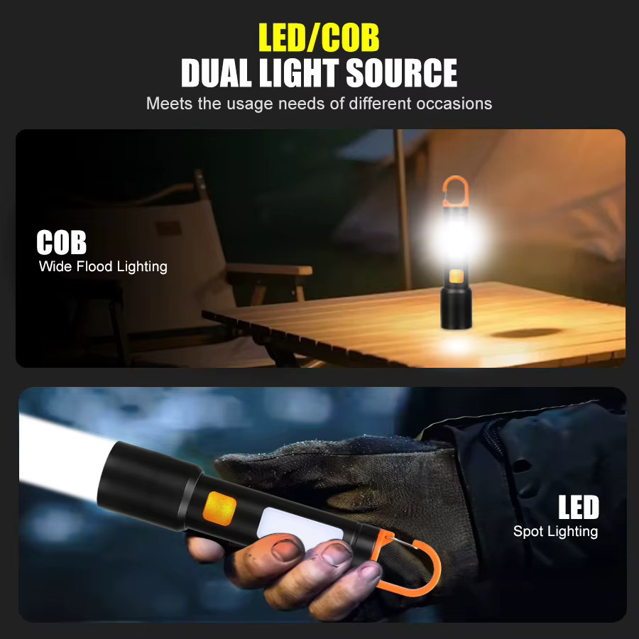 LONGRIVER LED-COB-Taschenlampe in Schwarz, wiederaufladbare USB-Notfalllaterne mit Haken für Garten und Outdoor - Bild 3