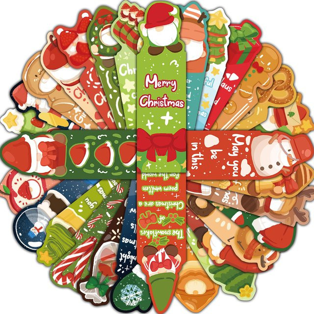 30 Stück Weihnachts-Lesezeichen im Festival-Stil, bunt, aus Papier, ideale Belohnung für Lehrer oder als ästhetisches Geschenk - Bild 1