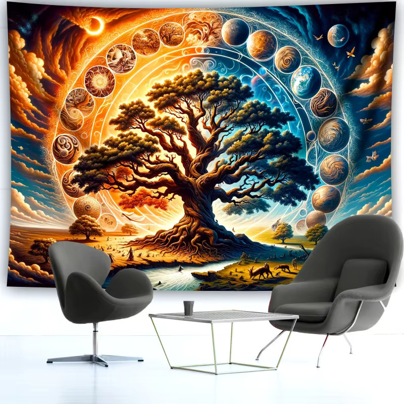 VIKAMA Kosmischer Baum des Lebens Wandteppich, abstrakter Boho Wandbehang in Multicolour - Bild 2