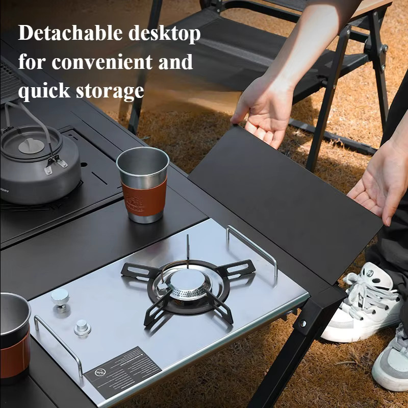 SmilOdon Campingtisch aus Aluminiumlegierung, zusammenklappbarer IGT 4-Einheiten-Grilltisch, höhenverstellbar und tragbar, Schwarz - Bild 5