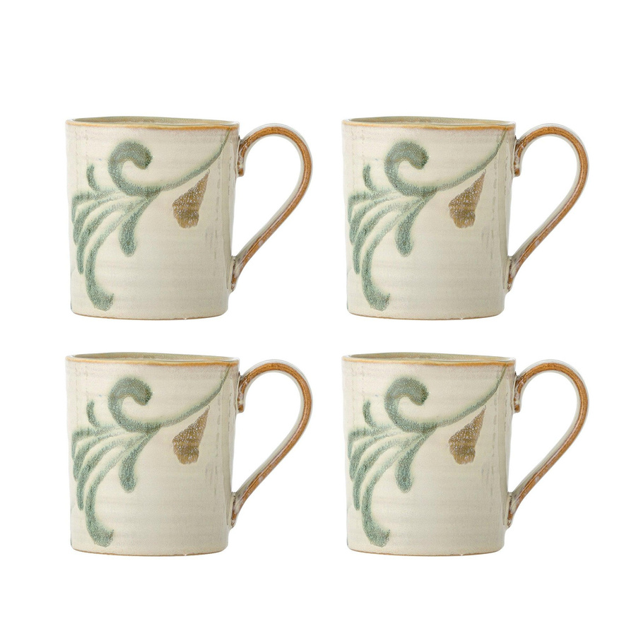 Bloomingville Tassenset Bethany aus Steingut, 4 Stück, floral, beige green brown white - Bild 1