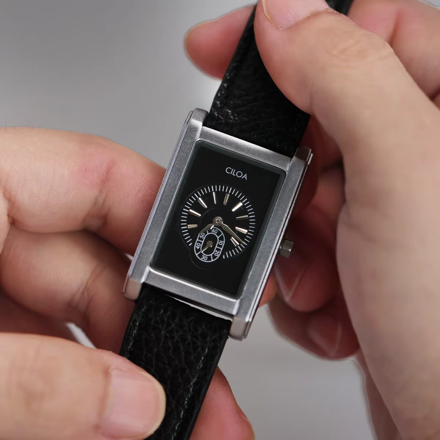 CILOA Armbanduhr, Quarz, Edelstahl, Leder, Schwarz, Eckig, Herren - Bild 3