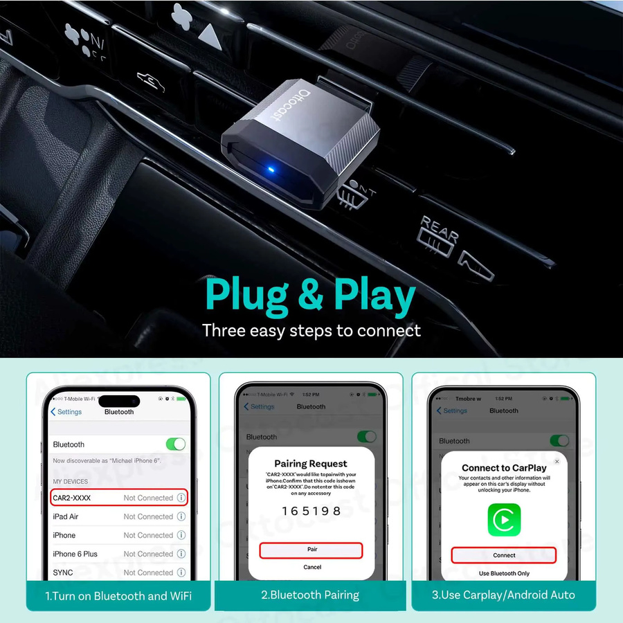 Ottocast Mini Nova Kabelloser Adapter für CarPlay und Android Auto mit Bluetooth, Wi-Fi und USB Dongle Cube 3.0 - Bild 6