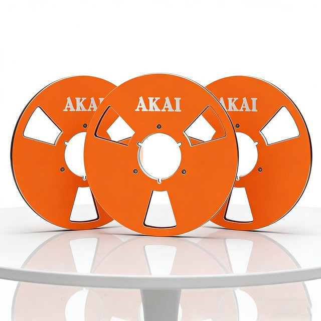 Aluminiumspule für AKAI Rollenrecorder, leere Aufwickelspule in Silber und Orange, Maße: 10,5 x 0,25 Zoll - Bild 1