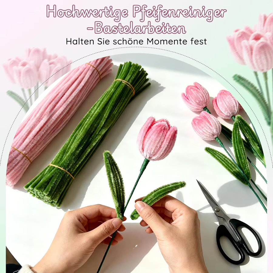 400 Stück Chenille-Bastelreiniger in Pink und Grün für DIY-Kunst- und Bastelprojekte - Bild 3