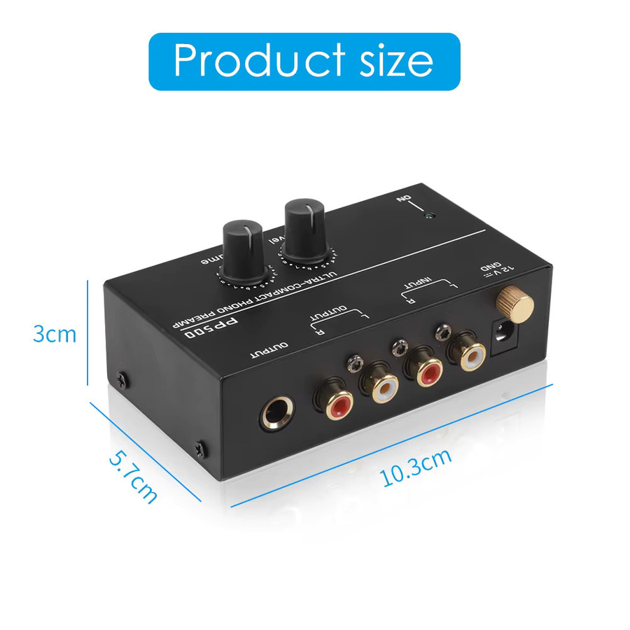 Kebidumei PP500 Phono-Vorverstärker in Schwarz mit Lautstärkeregler für Vinyl-Plattenspieler, Kopfhörer-Vorverstärker und Mikrofon-Vergrößerungsmischer - Bild 6