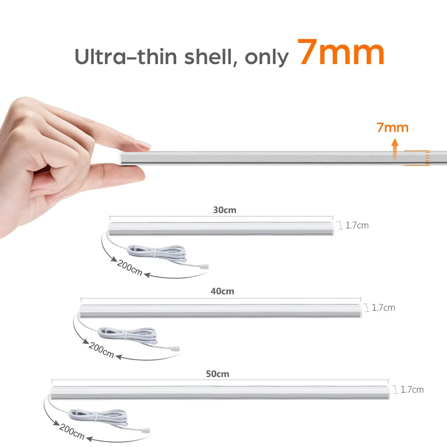 Lcamaw Aluminium LED Lichtleiste in Weiß mit Touch-Schalter zur Wandmontage für Schränke und Möbel - Bild 2