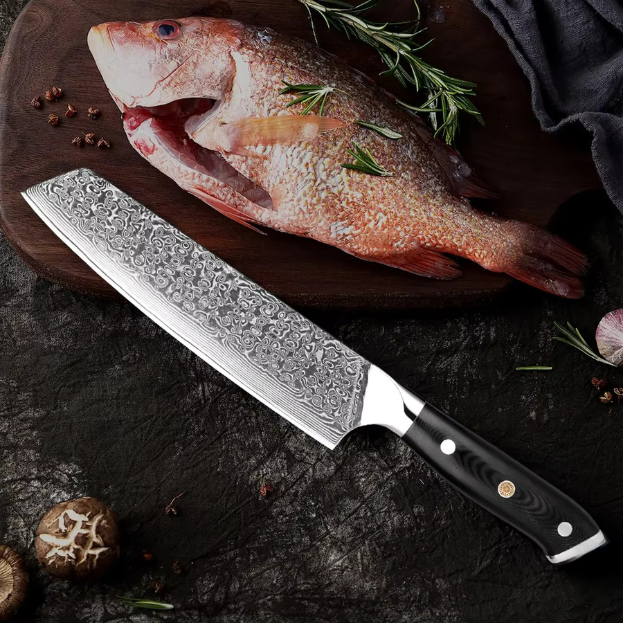 Xituo Kiritsuke Kochmesser aus 67-lagigem Damaststahl mit schwarzem G10-Griff, Länge: 20,32 cm - Bild 5