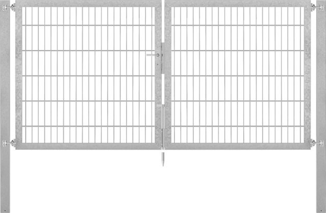 Doppeltor Flexo Plus aus Stahl in Silber, B: 250 cm, H: 120 cm, inklusive Pfosten B: 80 cm, T: 80 cm, feuerverzinkt - Bild 1