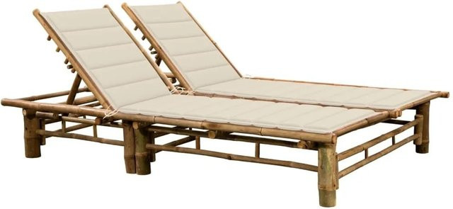 Furnicato Sonnenliege aus Bambus in Cremeweiß mit 3 Liegepositionen, B/T/H: 200 x 130 x 87 cm - Bild 1