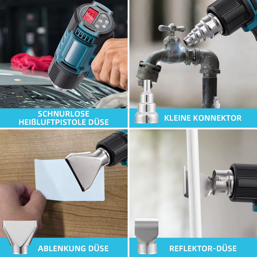 Makita Kabelloser Heißluftfön 350W in Blau mit 3 Düsen und einstellbarer Temperatur - Bild 8
