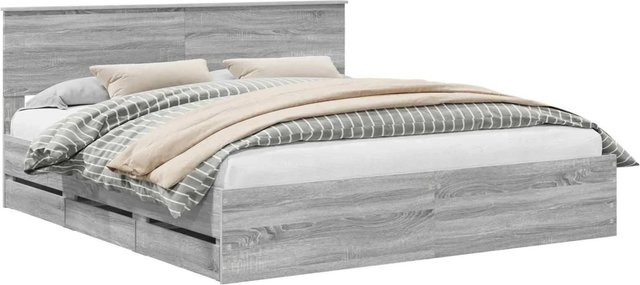 vidaXL Bettrahmen in Grau Sonoma mit Schubladen aus Holzwerkstoff, B/T/H: 200 x 203 x 90 cm - Bild 1