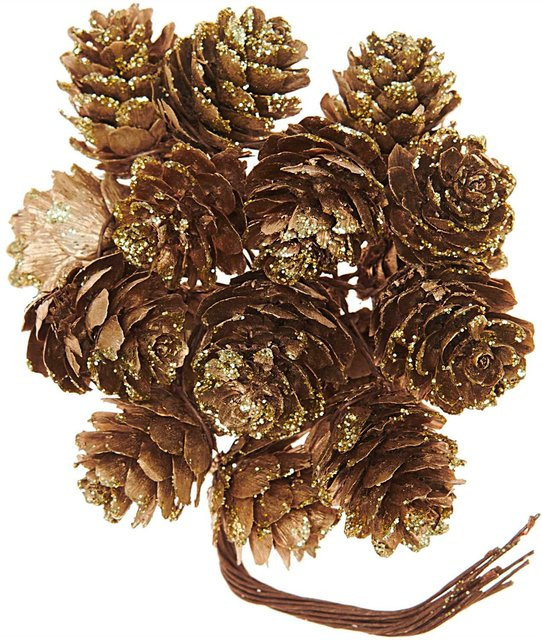 Rico Design Zapfenbündel mit Glitter in Gold, 16 Stück, weihnachtlich - Bild 1