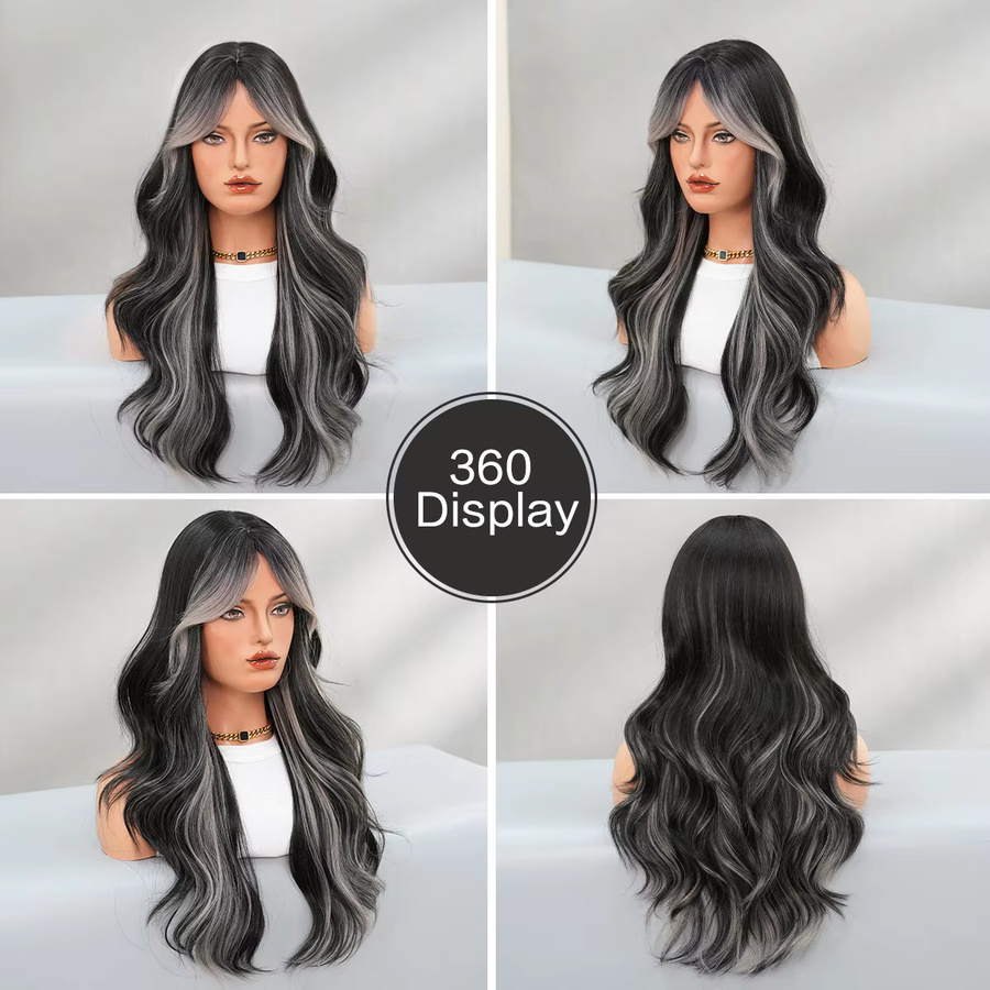 7JHH WIGS Perücke, lang gewellt, schwarz mit silbernen Highlights, Damen - Bild 2