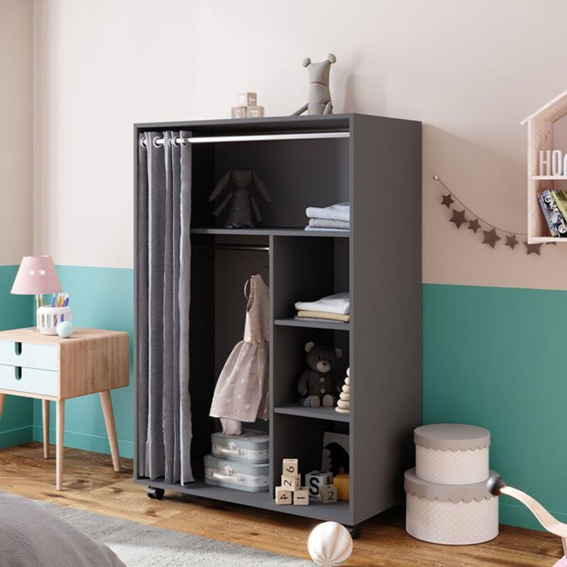 Vicco Kinderkleiderschrank Doros Garderobe Grau modern B: 100 cm, H: 147 cm - Bild 2