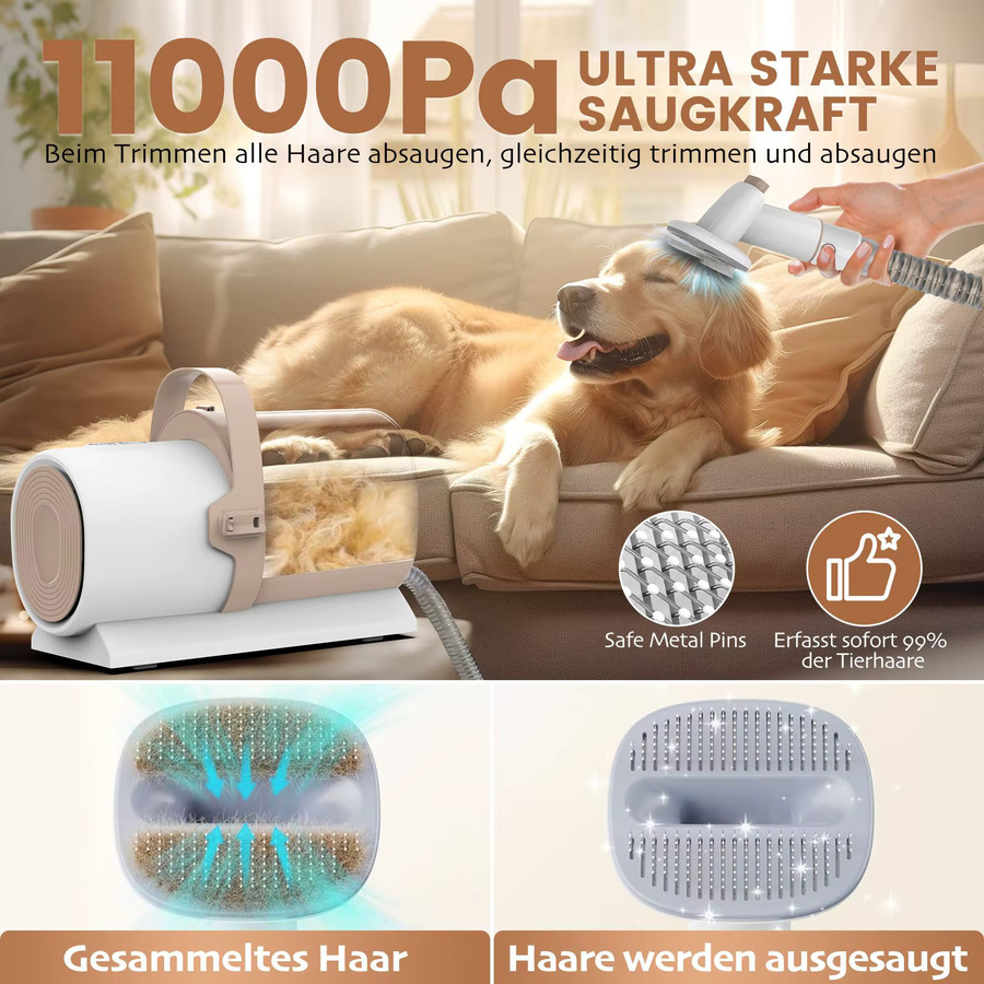 AIRROBO PG50 5-in-1 Hundeschermaschine mit Staubsauger, Weiß, 11000 Pa Superabsaugung für Tierhaare, 2,5 l Staubbehälter - Bild 2