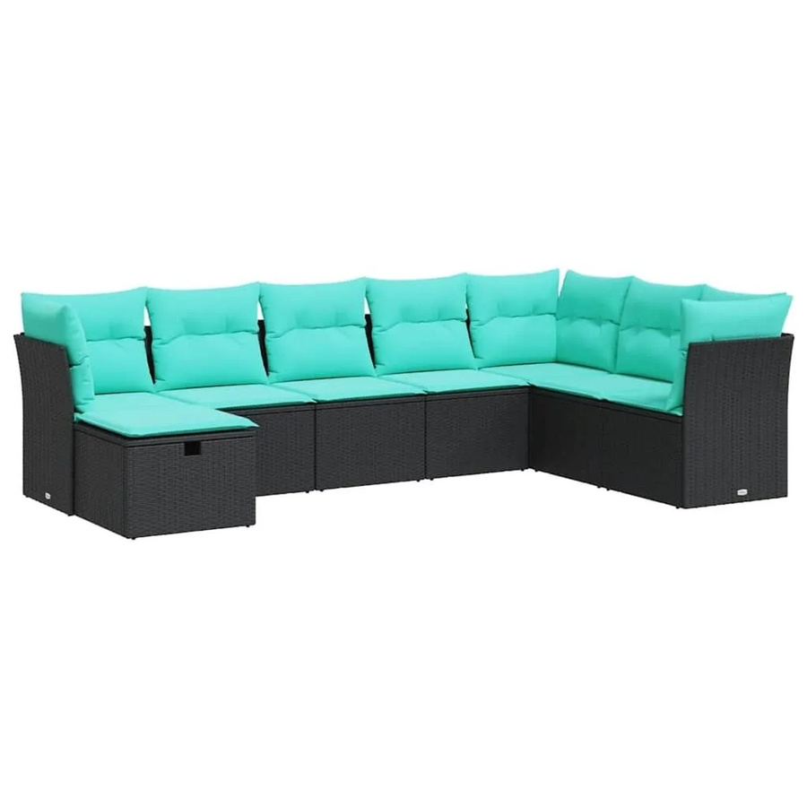 vidaXL 8-teilige Garten-Sofagarnitur in L-Form aus Poly-Rattan in Schwarz und Blau mit Sitzkissen und Rückenkissen - Bild 2