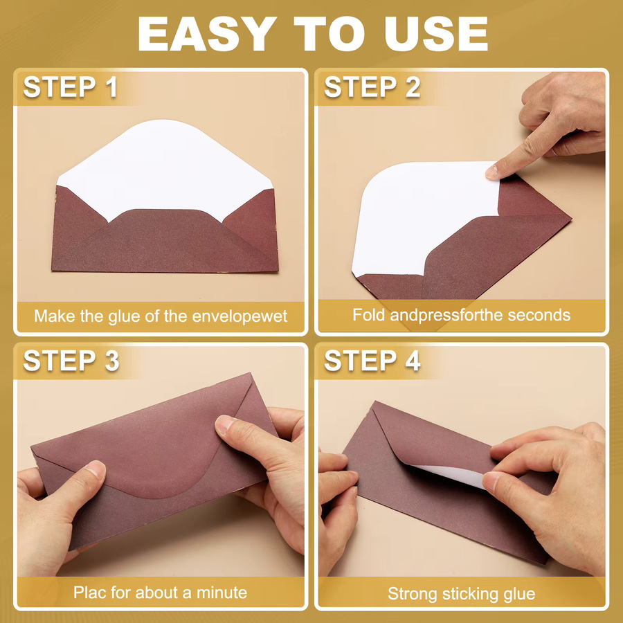 50 Stück Mini-Umschläge mit V-Klappe aus Papier in Schwarz und Gold inklusive goldenem Tintenstift für Grußkarten, Hochzeitseinladungen und Partygeschenke - Bild 2