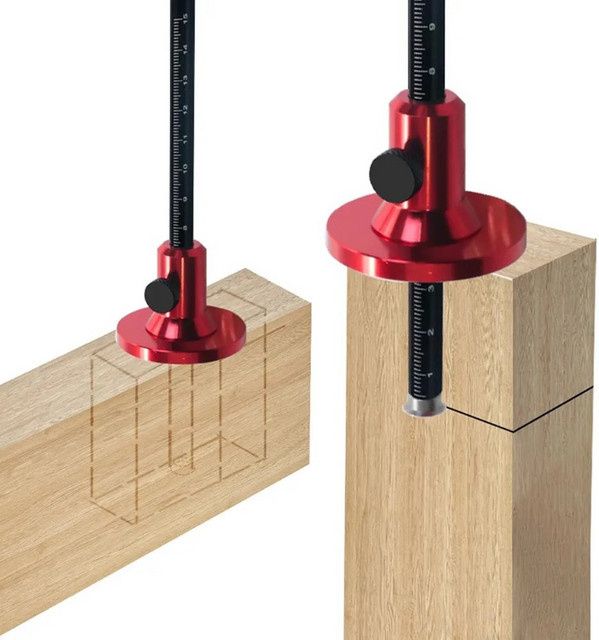 Multifunktionales Glasritzrad und Markierungswerkzeug für Holzbearbeitung mit Zoll- und Millimeter-Skala in Rot - Bild 1
