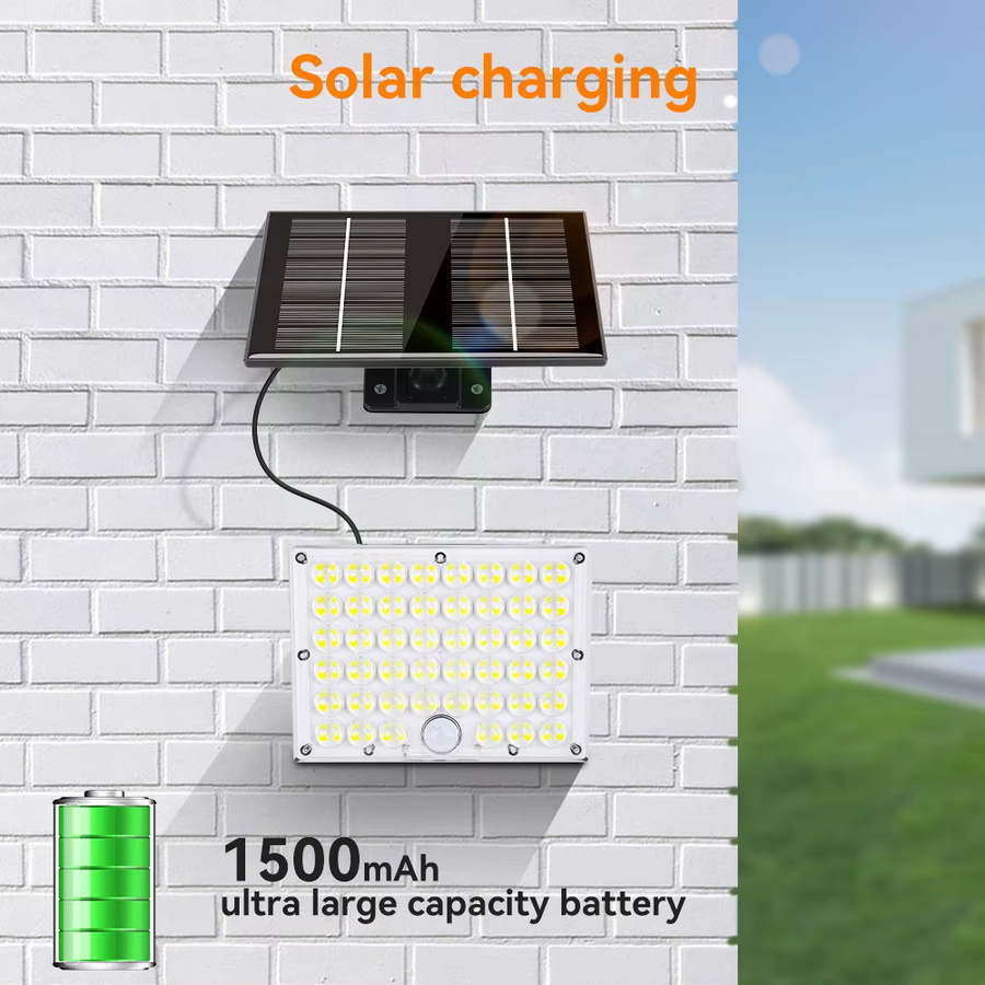 Burhui Solar LED Flutlichtstrahler mit Bewegungssensor und 1500mAh Akku, Wasserdichte Solar-Wandlampe für Garten und Außenbereich in Cool White - Bild 3