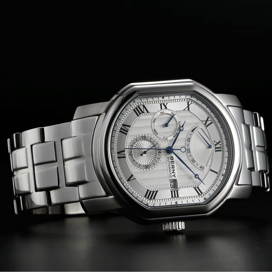 BERNY Armbanduhr, Automatik, Edelstahl, Saphirglas, Silber, Herren - Bild 3