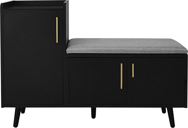 Merax Schuhbank Schwarz als Sitzbank und Schuhtruhe mit Stauraum, B/T/H: 100 x 34 x 69 cm - Bild 1