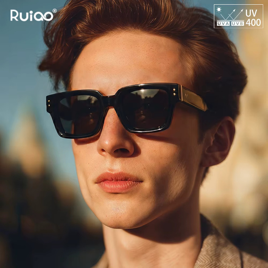 Ruiao Sonnenbrille, Eckige Form, Vollrand, Schwarz, Herren, Kunststoff - Bild 2