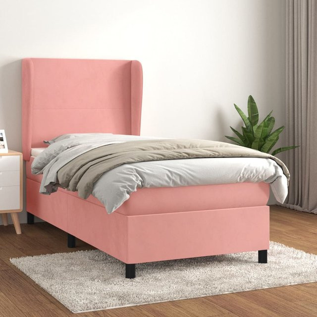 vidaXL Boxspringbett mit Matratze Rosa Samt B/T/H: 90 x 200 cm - Bild 2