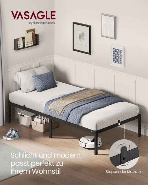 VASAGLE Metallbett in Schwarz Matt als moderner Bettrahmen für Erwachsene, B/T: 140 x 200 cm - Bild 1