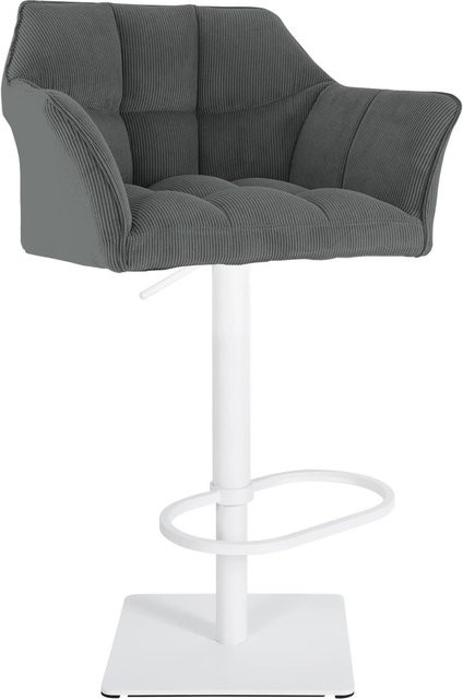 DELUKE Barhocker SIHAR mit Lehne aus Cord in Grau und gebürstetem Edelstahl, B/T/H: 64 x 45 x 88 cm - Bild 1