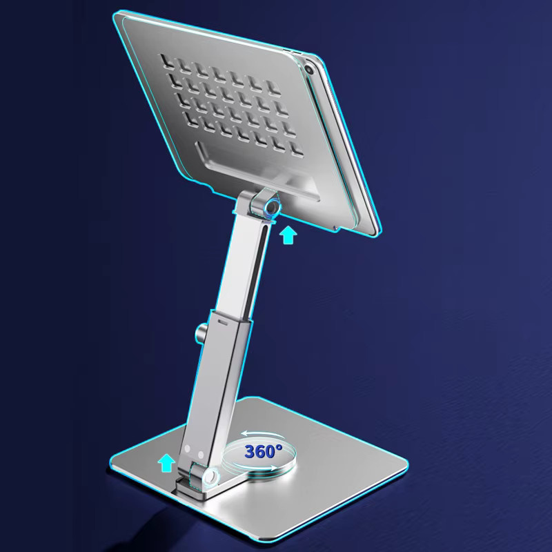 Homhu Tablet-Ständer aus Aluminium, 360 Grad rotierbar und zusammenklappbar, verstellbarer Schreibtischhalter für iPad Pro Air und Samsung Galaxy Tab, Farbe: Silber/Grau - Bild 5