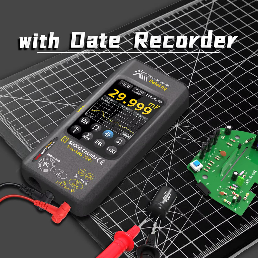 BSIDE PV Digital-Multimeter mit 60.000 Messwerten, Multitester zur Leistungsmessung mit 10.000A flexiblem AC-Klemmdraht, Datenaufzeichnungsgerät mit 3,98 Zoll Touch-LCD, 1500VDC/1000VAC, Farbe: Schwarz - Bild 5