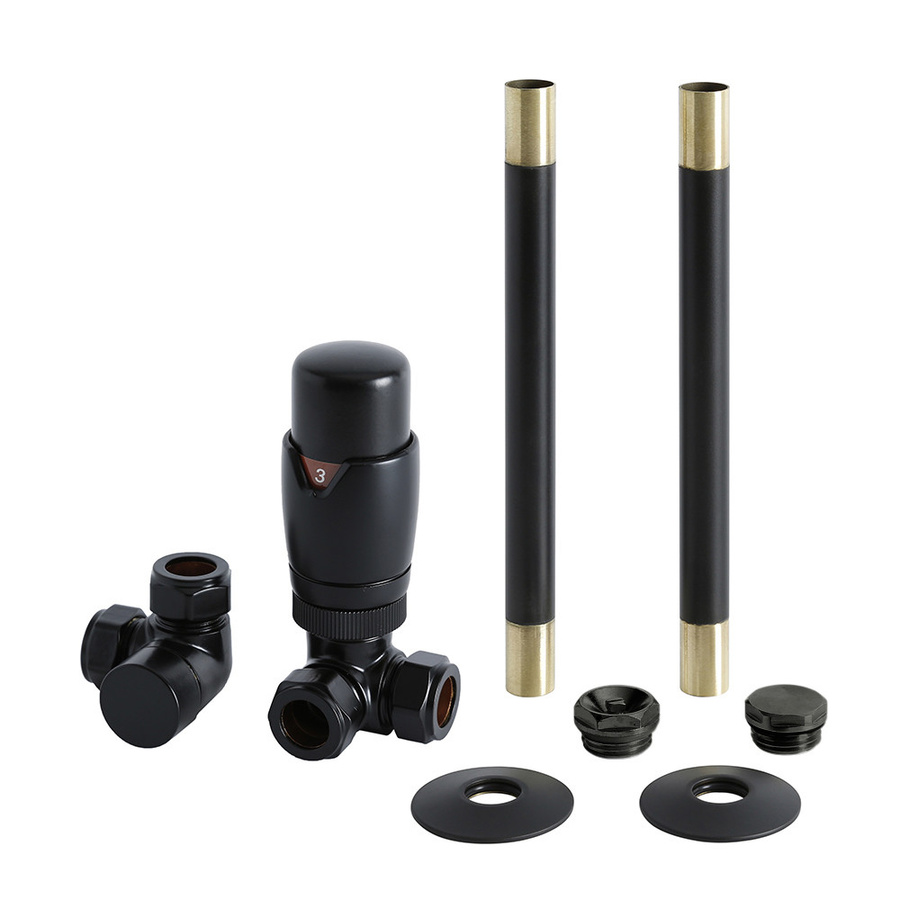 Hudson Reed Thermostatisches Heizkörper-Eckventilset mit Thermostatkopf in Schwarz Matt für 15mm Kupferrohre - Bild 1