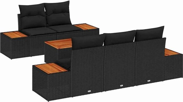 vidaXL Garten-Sofa-Set aus Poly-Rattan in Schwarz mit 6-teiligem L-Shape Design, Polsterkissen und Couchtisch für Garten und Terrasse - Bild 1