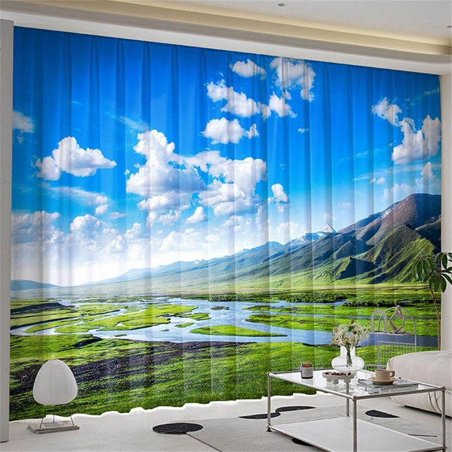 Yiran Furniture Vorhänge mit Naturmotiv Wald und Landschaft, 2er-Set, Mehrfarbig, Breite: 100 cm, Höhe: 240 cm - Bild 1
