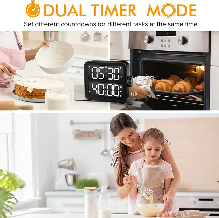 NOKLEAD Elektronischer Timer-Knopf mit LCD-Digitalanzeige in Schwarz für Küche, Arbeit und Fitness - Bild 3