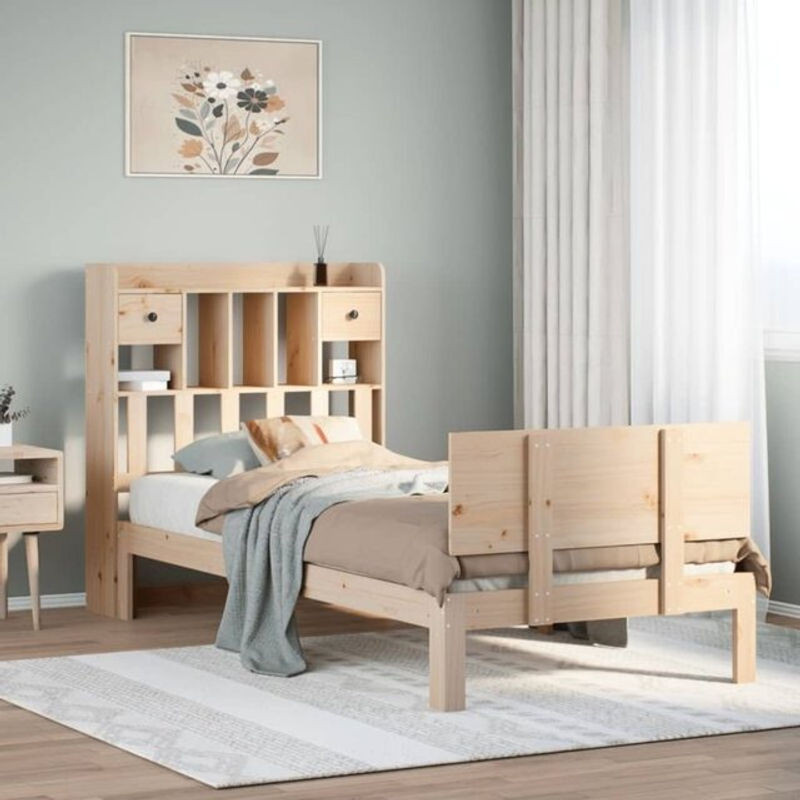 Massivholzbett mit Regal aus Kiefer in Braun, Landhausstil, B/T/H: 90 x 190 x 110 cm, Vidaxl - Bild 1