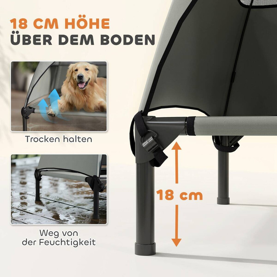 PawHut Hundeliege Outdoor mit Dach und erhöhtem Boden, hellgraues Hundebett für große Hunde mit Waschbarem Bezug, B/T/H: 106 x 76 x 99 cm - Bild 4