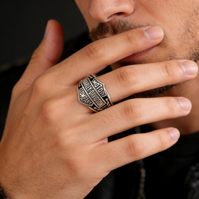 Harley Davidson Ring, Silber, Vintage, Herren - Bild 1