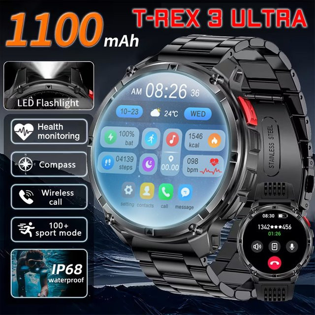 BOXUXING Smartwatch, GPS, Edelstahl, Schwarz, Herren - Bild 1
