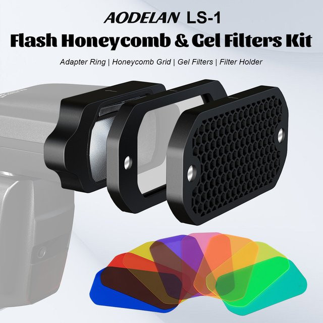 AODELAN 9-teiliges Magnetisches Silikon-Blitzlicht-Set mit Wabengitter und Gel-Filtern für Canon, Nikon, Sony und Godox - Bild 1