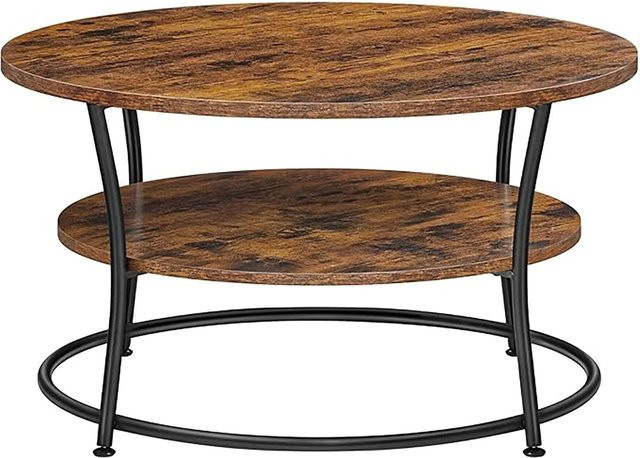 Songmics Couchtisch Barnet Rund mit Ablage in Braun-Schwarz - Bild 1