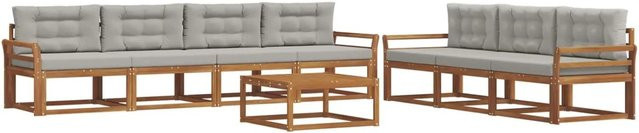 vidaXL Outdoor-Sofagarnitur 8-teilig aus Akazienholz mit Kissen in Natur und Grau - Bild 1