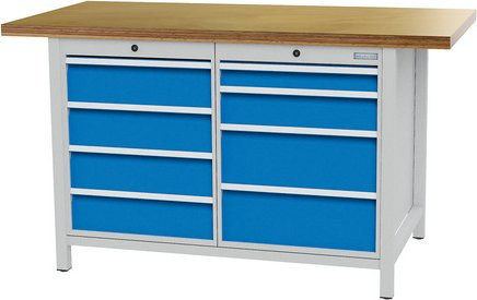 Bedrunka + Hirth Kastenwerkbank aus Stahlblech und Holz in Grau, B/H/T: 150 x 85,9 x 75 cm - Bild 1