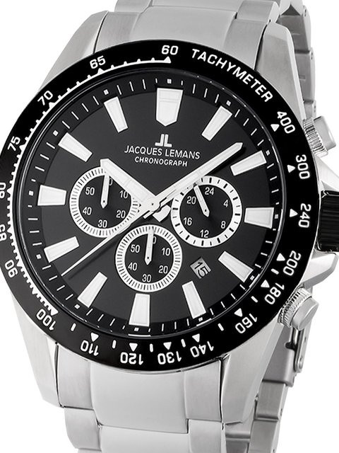 Jacques Lemans Chronograph, Quarz, Edelstahl, Schwarz, 48 mm, Herren - Bild 1