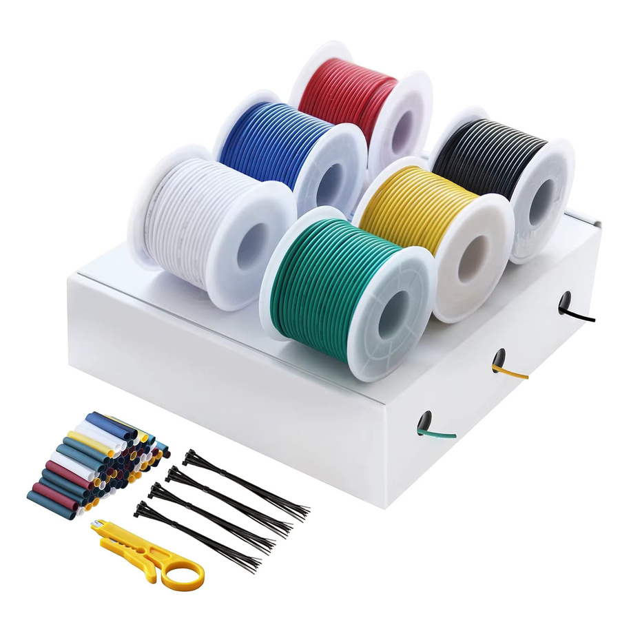 Silikon-Elektrodraht Set mit verzinnter Kupferleitung in 6 Farben, 18 AWG, einadrig, inklusive Werkzeug - Bild 2