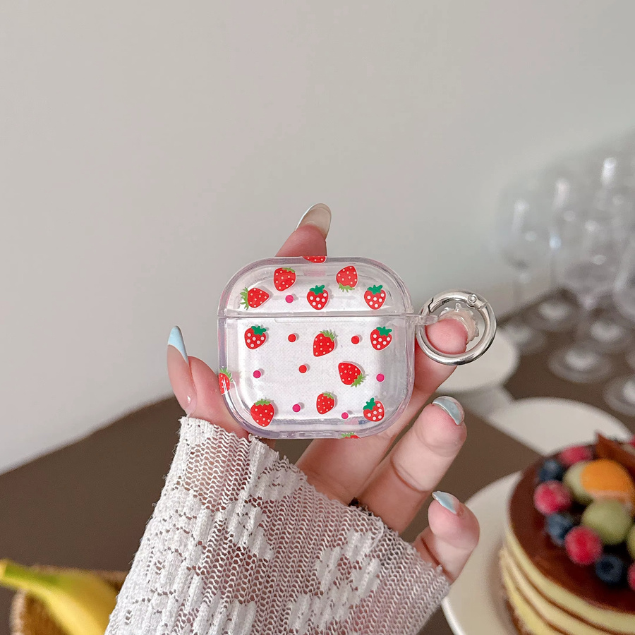 Transparente Kopfhörer-Schutzhülle mit Erdbeer- und Kirsch-Design in Rot für Apple AirPods 1, 2, 3, 4, Pro und Pro 2 - Bild 3