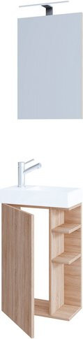 VCM Lumia 3-teiliges Badezimmer-Set für das Gästebad in Braun mit Keramik-Waschbecken, Unterschrank und Spiegel - Bild 1